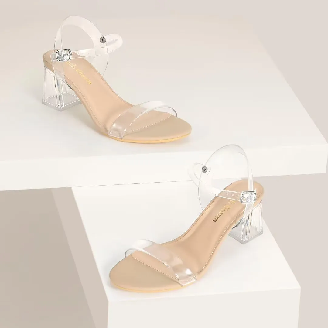 Heels Charm Women's Chunky Block Heeled Sandals 2.56 Inches Open Toe Ankle Strap Block High Heel Sandal Dress Dancing Sandals Daily Work Party Shoes