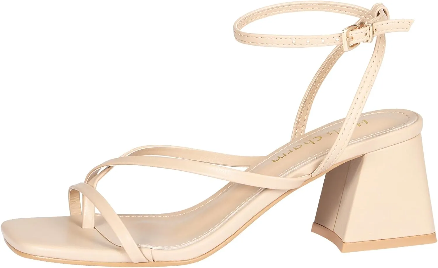 Heels Charm Women's Low Chunky Block Heeled Sandals 2.68 Inches Open Toe Cross Ankle Strap Block High Heel Sandal Dress Dancing Chunky Sandals Daily Work Party Wedding Shoes