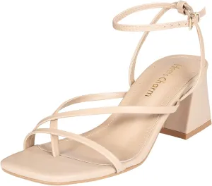Heels Charm Women's Low Chunky Block Heeled Sandals 2.68 Inches Open Toe Cross Ankle Strap Block High Heel Sandal Dress Dancing Chunky Sandals Daily Work Party Wedding Shoes