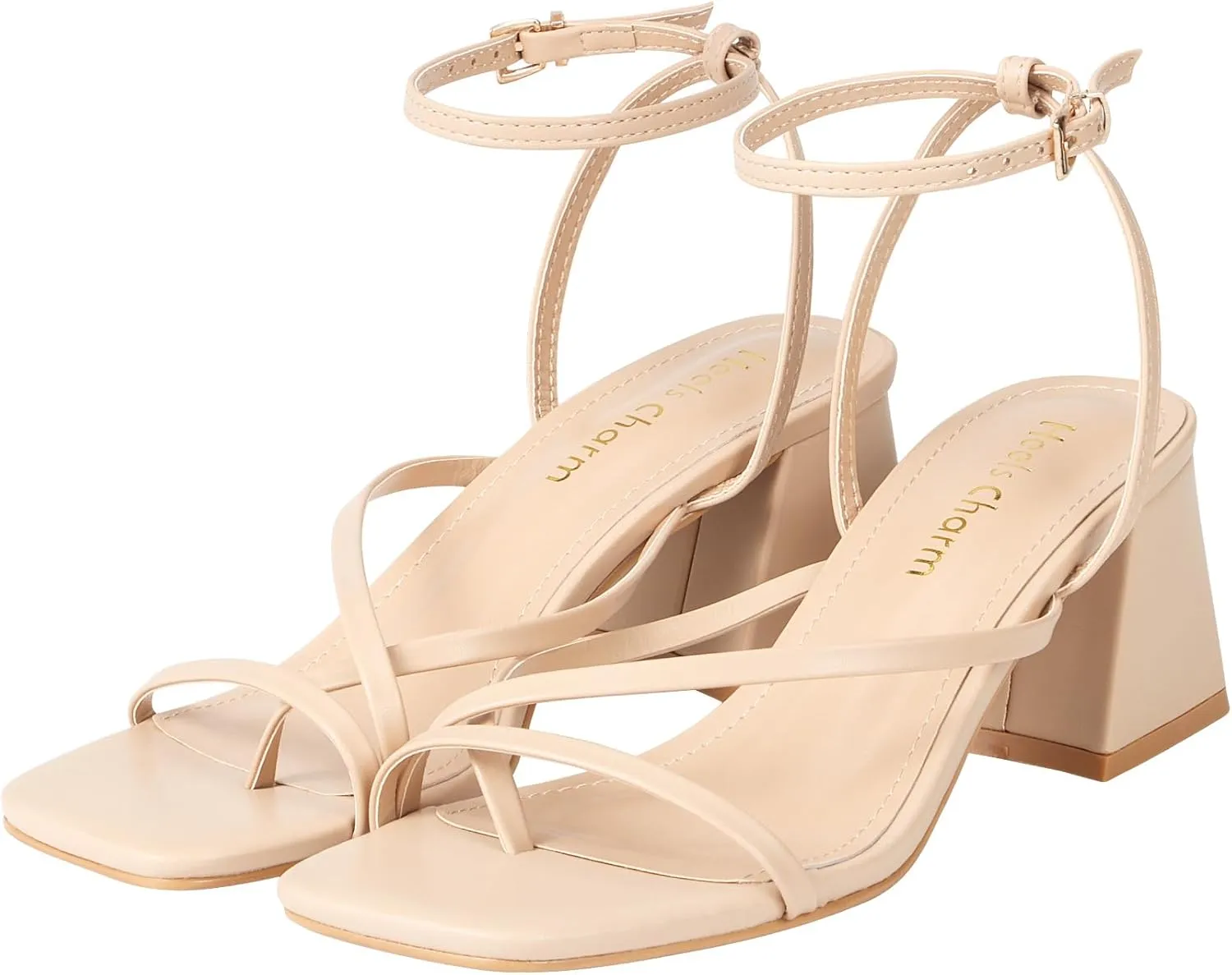 Heels Charm Women's Low Chunky Block Heeled Sandals 2.68 Inches Open Toe Cross Ankle Strap Block High Heel Sandal Dress Dancing Chunky Sandals Daily Work Party Wedding Shoes