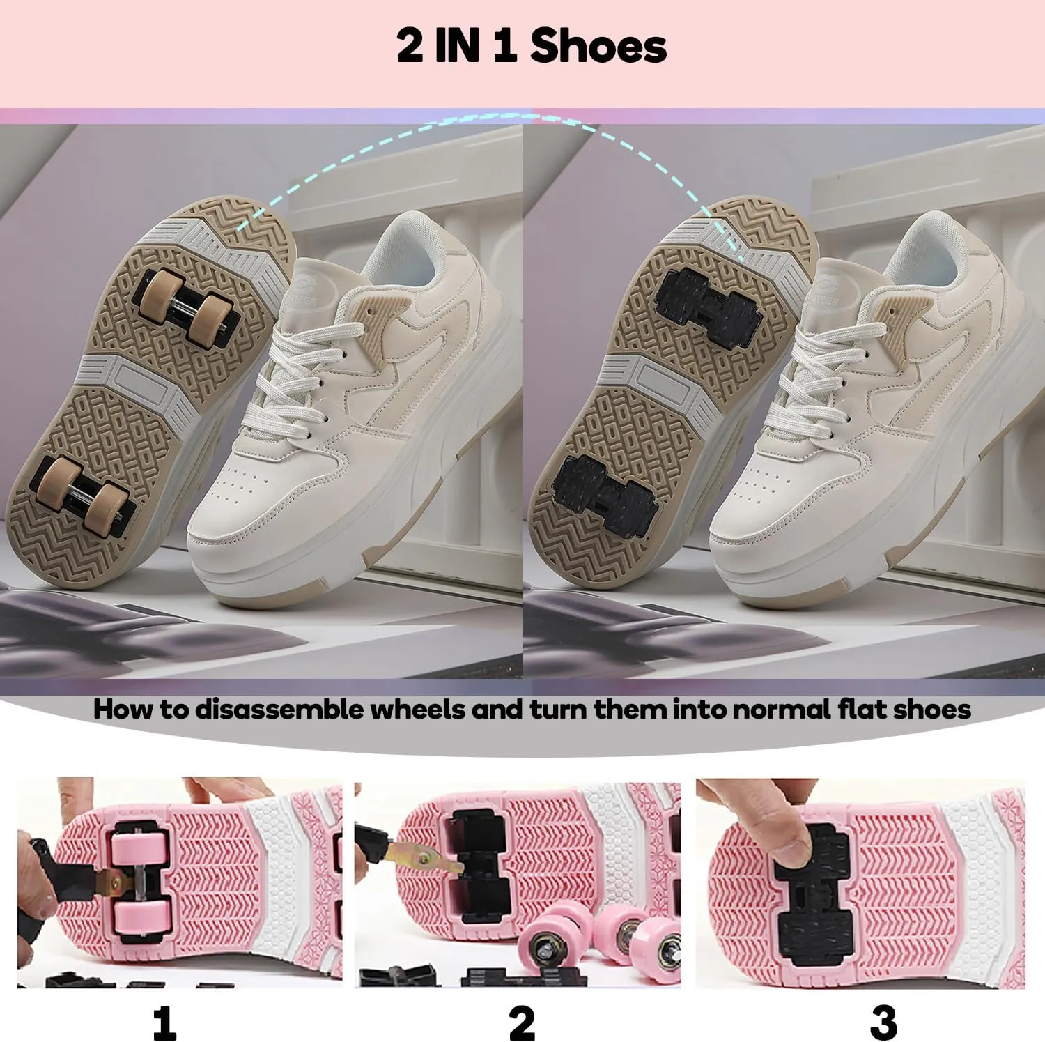 HHSTS Roller Skate Shoes for Kids Boys Girls Upgraded Fashion Sneakers with Detachable 4-Wheels for Kid Sport Shoes Christmas Birthday Gifts