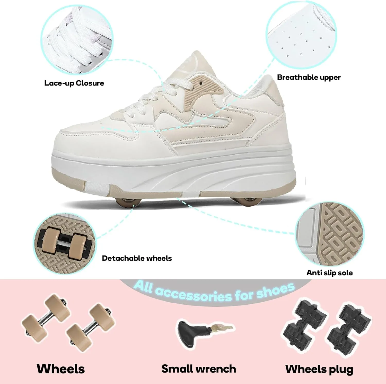 HHSTS Roller Skate Shoes for Kids Boys Girls Upgraded Fashion Sneakers with Detachable 4-Wheels for Kid Sport Shoes Christmas Birthday Gifts