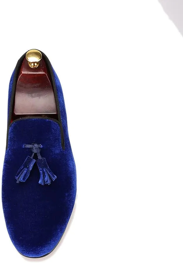 HI&HANN Tassel Men's Velvet Loafer Shoes Slip-on Loafer Round Toes Smoking Slipper