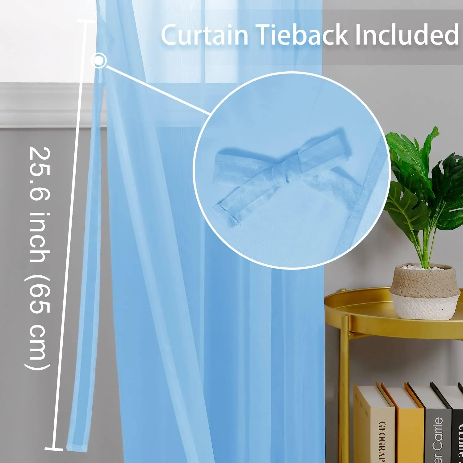 Hiasan Sheer Curtains 84 Inches Long with Tiebacks, Light Filtering Semi Transparent Lightweight Voile Grommet Window Curtains for Bedroom, Living Room, Baby Blue, W52 x L84, Set of 2 Drape Panels