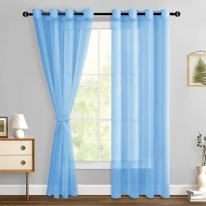 Hiasan Sheer Curtains 84 Inches Long with Tiebacks, Light Filtering Semi Transparent Lightweight Voile Grommet Window Curtains for Bedroom, Living Room, Baby Blue, W52 x L84, Set of 2 Drape Panels