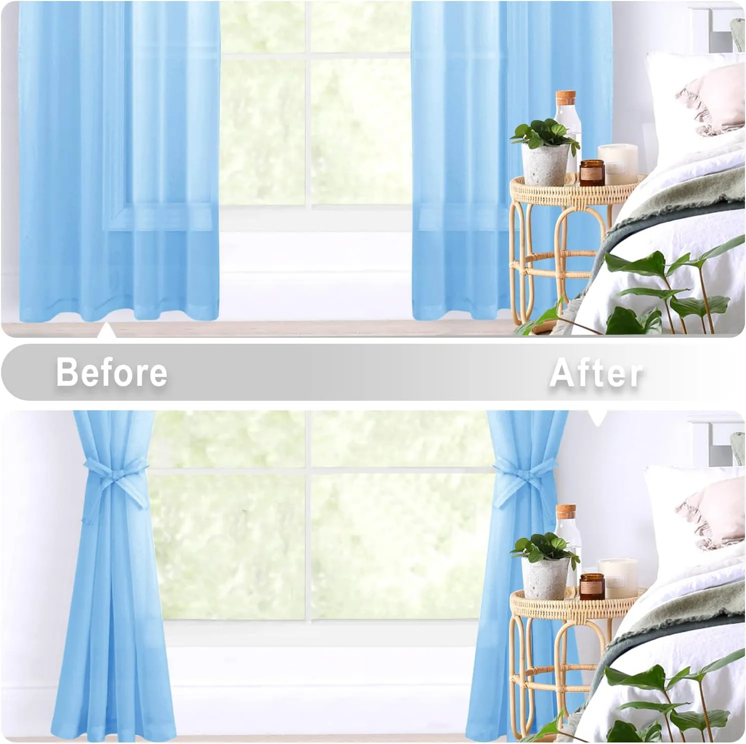 Hiasan Sheer Curtains 84 Inches Long with Tiebacks, Light Filtering Semi Transparent Lightweight Voile Grommet Window Curtains for Bedroom, Living Room, Baby Blue, W52 x L84, Set of 2 Drape Panels