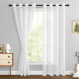 Hiasan Sheer Curtains for Bedroom with Tiebacks, Light Filtering Airy Breathable Voile Drapes Lightweight Grommet Window Curtains for Living Room, Sliding Glass Door, Off White, W52 x L84, 2 Panels
