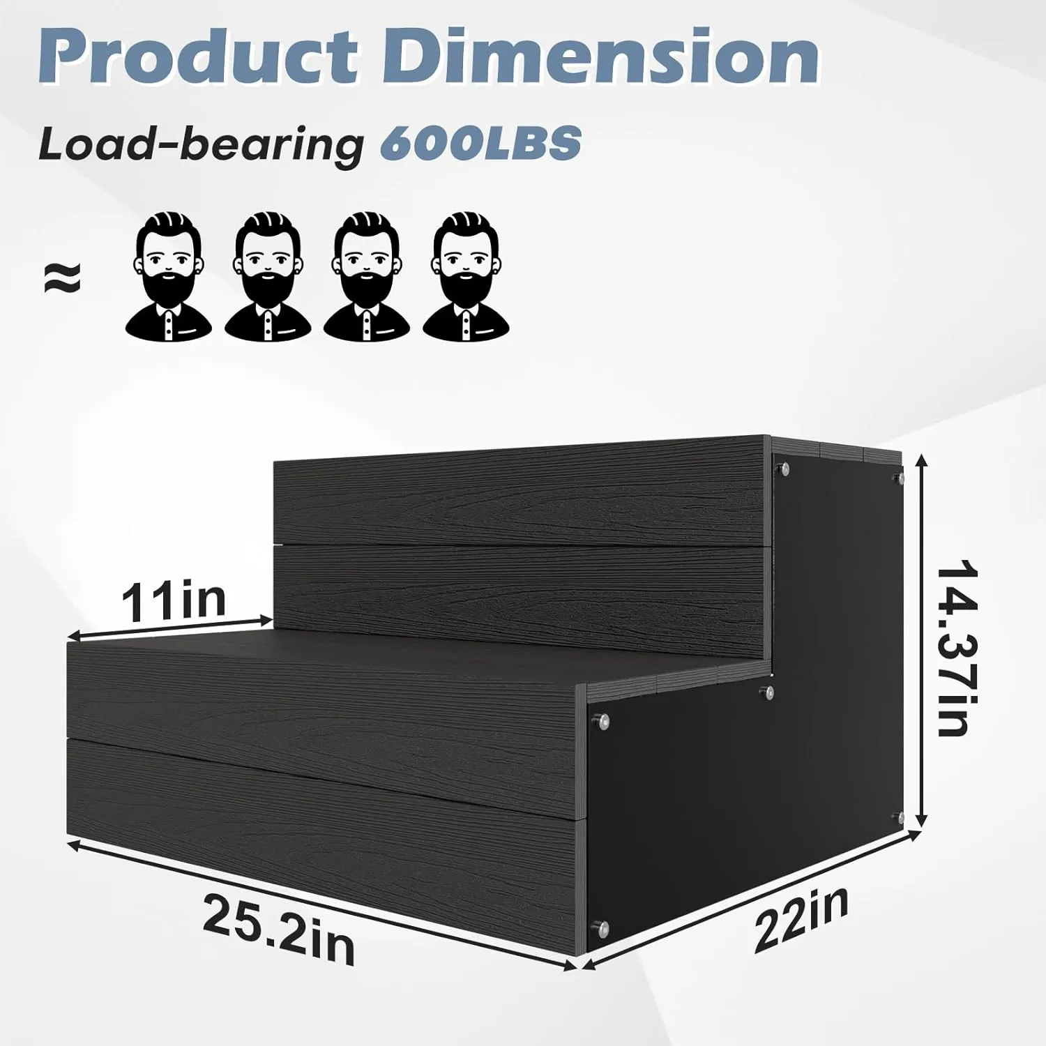 Hot Tub Steps, Upgraded Wood Looking Plastic 2-Step Hot Tub Stairs, Heavy Duty Non-Slip Non-deformable Spa Steps, Up to 600 LBS, 5 Mins Assembly, Premium Universal Indoor Outdoor Step Stool Pool Step