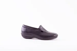 HOTTER - CALYPSO FLAT CASUAL SHOE - BLACK LEATHER