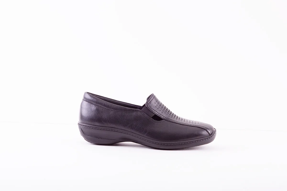 HOTTER - CALYPSO FLAT CASUAL SHOE - BLACK LEATHER