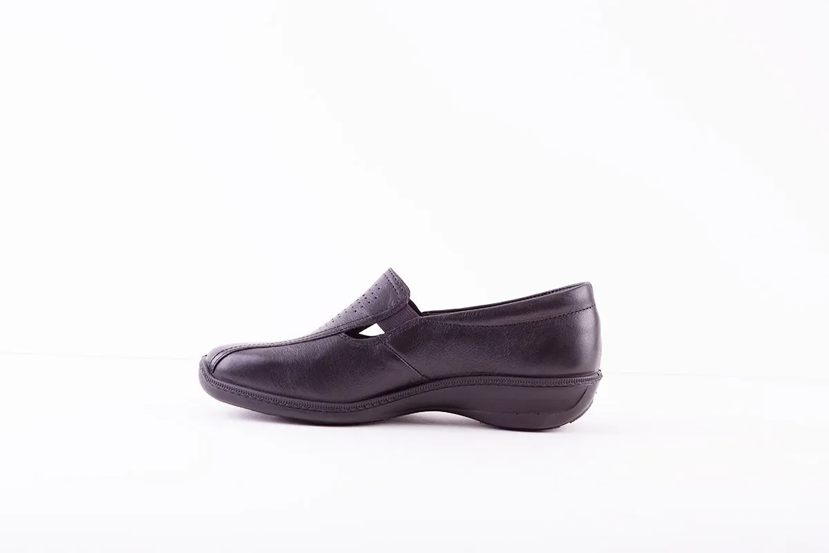 HOTTER - CALYPSO FLAT CASUAL SHOE - BLACK LEATHER