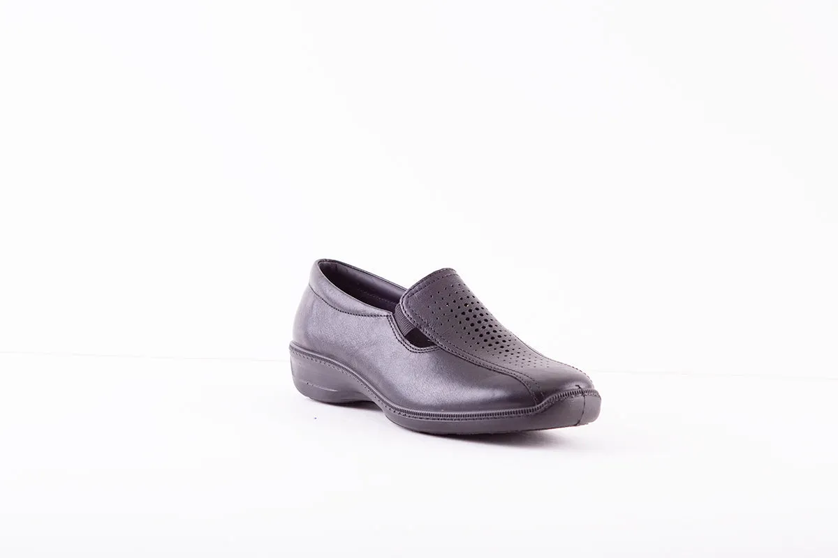 HOTTER - CALYPSO FLAT CASUAL SHOE - BLACK LEATHER