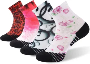 HUSO Running Socks Mens Womens Novelty Funny Colorful Print Anti-blister Athletic Sports Quarter Socks 1,3,4,7 Pairs