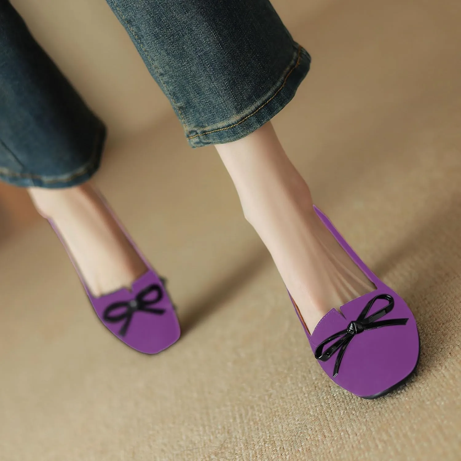 iadore Women Fashion High Chunky Heel Shoes Retro Suede Bowknot Slip on Round Toe Comfortable Dress Pumps Size 5-12 US