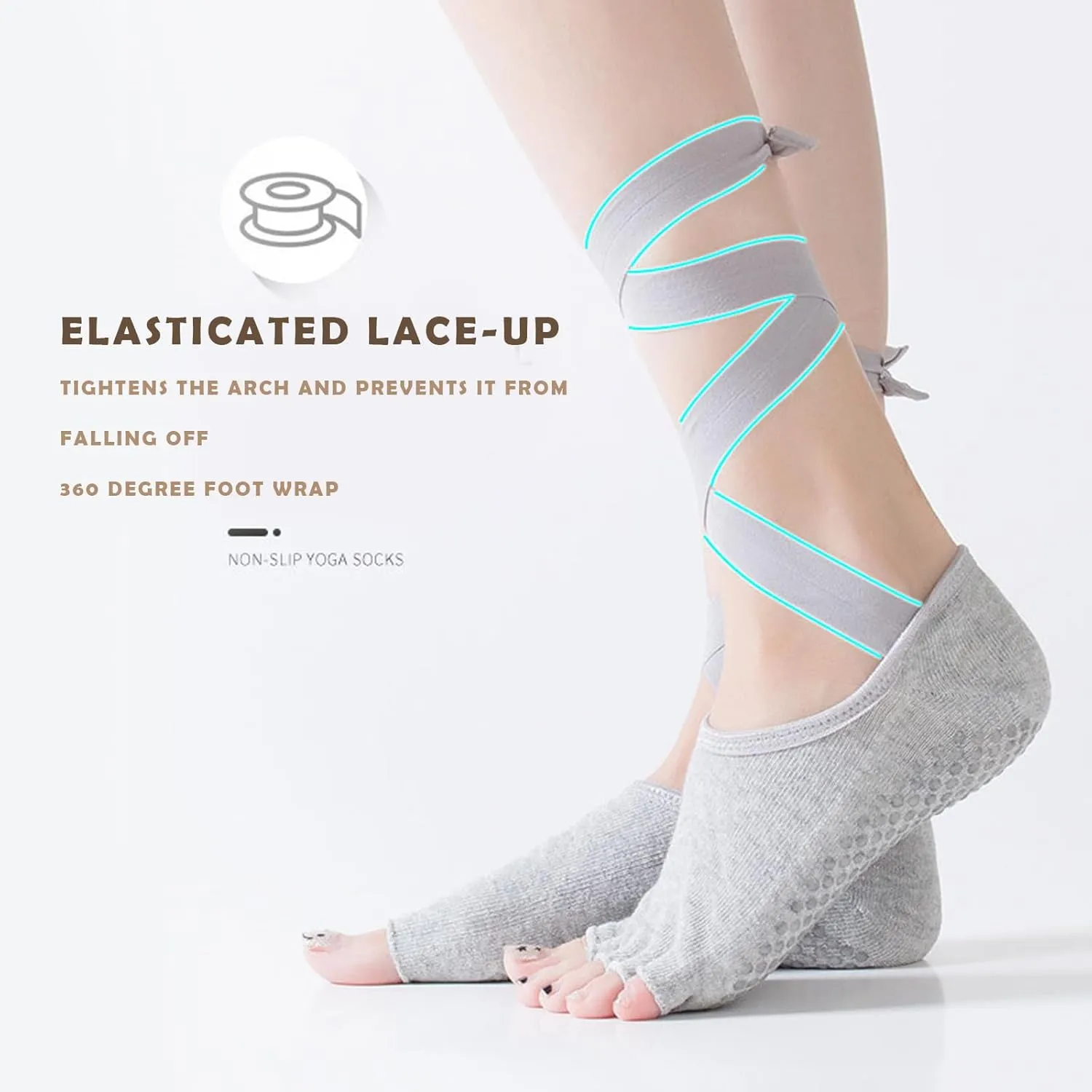 Ideal Swan 3 Pairs Yoga Pilates Toeless Socks - Pilates Toe Grip Socks, Non-Slip Yoga Cotton Sock for Workout Sports Barre