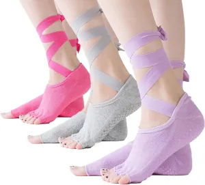 Ideal Swan 3 Pairs Yoga Pilates Toeless Socks - Pilates Toe Grip Socks, Non-Slip Yoga Cotton Sock for Workout Sports Barre