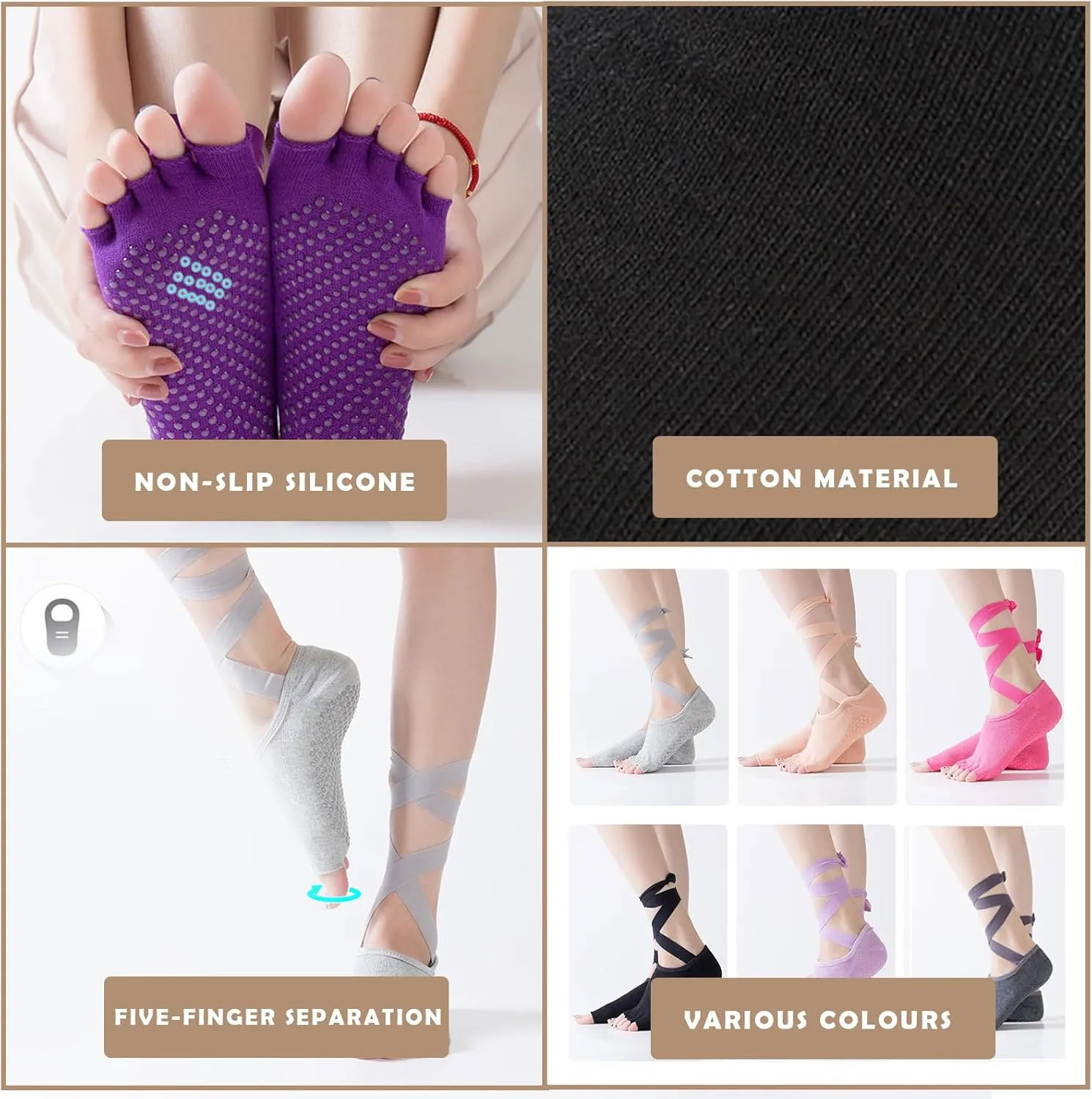 Ideal Swan 3 Pairs Yoga Pilates Toeless Socks - Pilates Toe Grip Socks, Non-Slip Yoga Cotton Sock for Workout Sports Barre