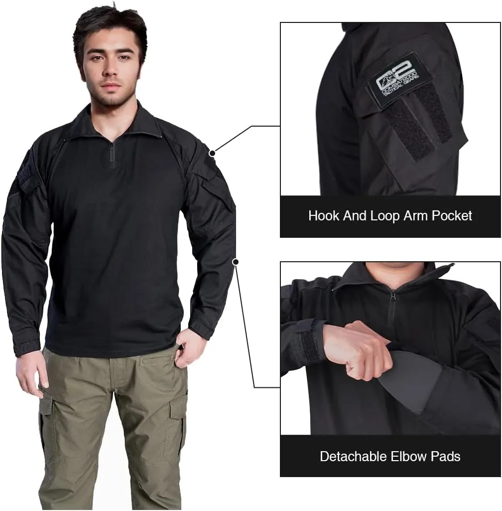 IDOGEAR SPORTS G3 Combat Shirts Men’s Tactical Shirt with Elbow Pads 1/4 Zipper Collar Long Sleeves Top Military Clothing