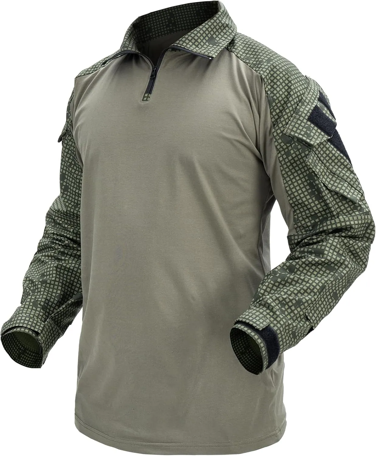 IDOGEAR SPORTS G3 Combat Shirts Men’s Tactical Shirt with Elbow Pads 1/4 Zipper Collar Long Sleeves Top Military Clothing