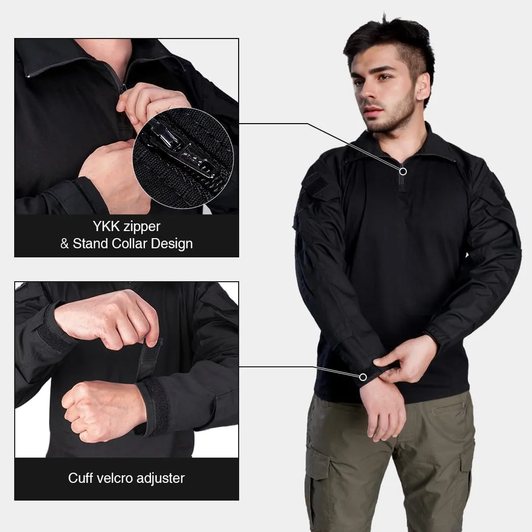 IDOGEAR SPORTS G3 Combat Shirts Men’s Tactical Shirt with Elbow Pads 1/4 Zipper Collar Long Sleeves Top Military Clothing