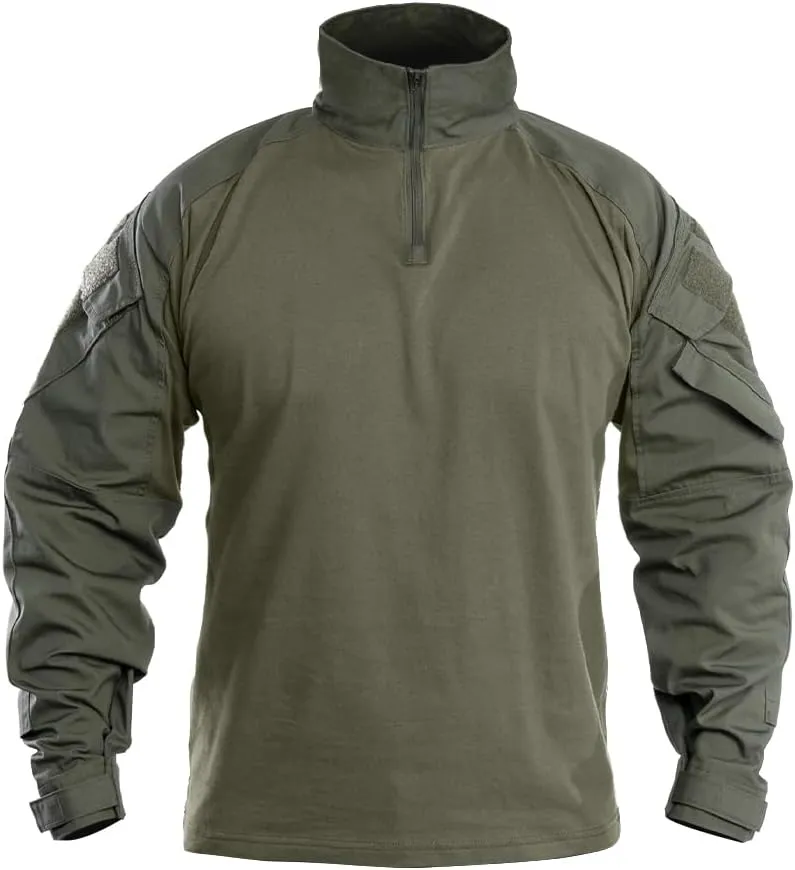 IDOGEAR SPORTS G3 Combat Shirts Men’s Tactical Shirt with Elbow Pads 1/4 Zipper Collar Long Sleeves Top Military Clothing