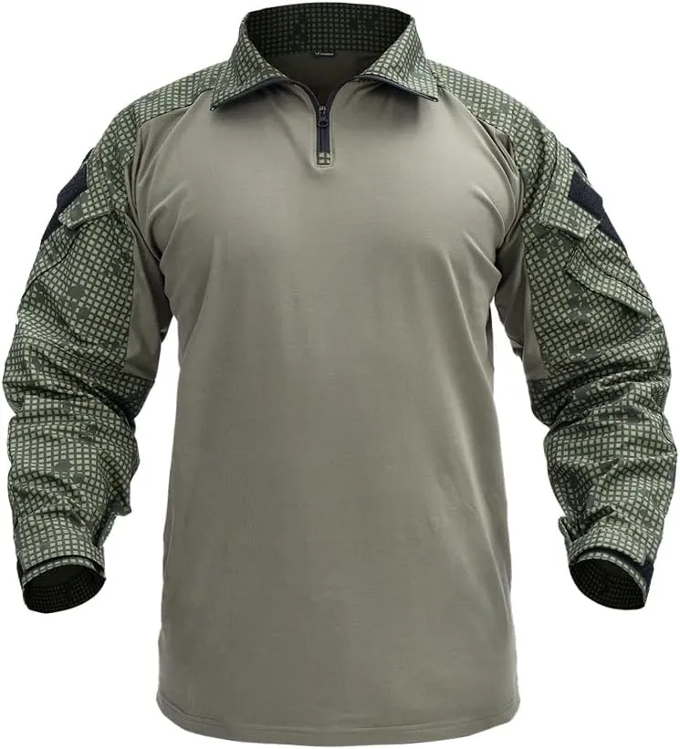 IDOGEAR SPORTS G3 Combat Shirts Men’s Tactical Shirt with Elbow Pads 1/4 Zipper Collar Long Sleeves Top Military Clothing