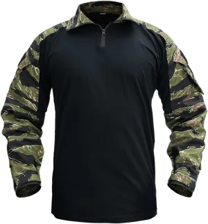 IDOGEAR SPORTS G3 Combat Shirts Men’s Tactical Shirt with Elbow Pads 1/4 Zipper Collar Long Sleeves Top Military Clothing