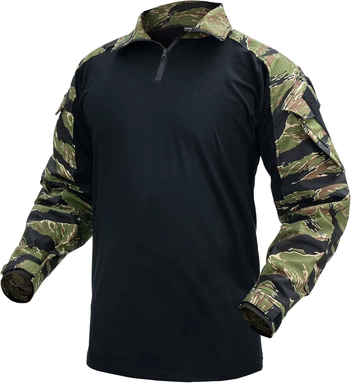 IDOGEAR SPORTS G3 Combat Shirts Men’s Tactical Shirt with Elbow Pads 1/4 Zipper Collar Long Sleeves Top Military Clothing