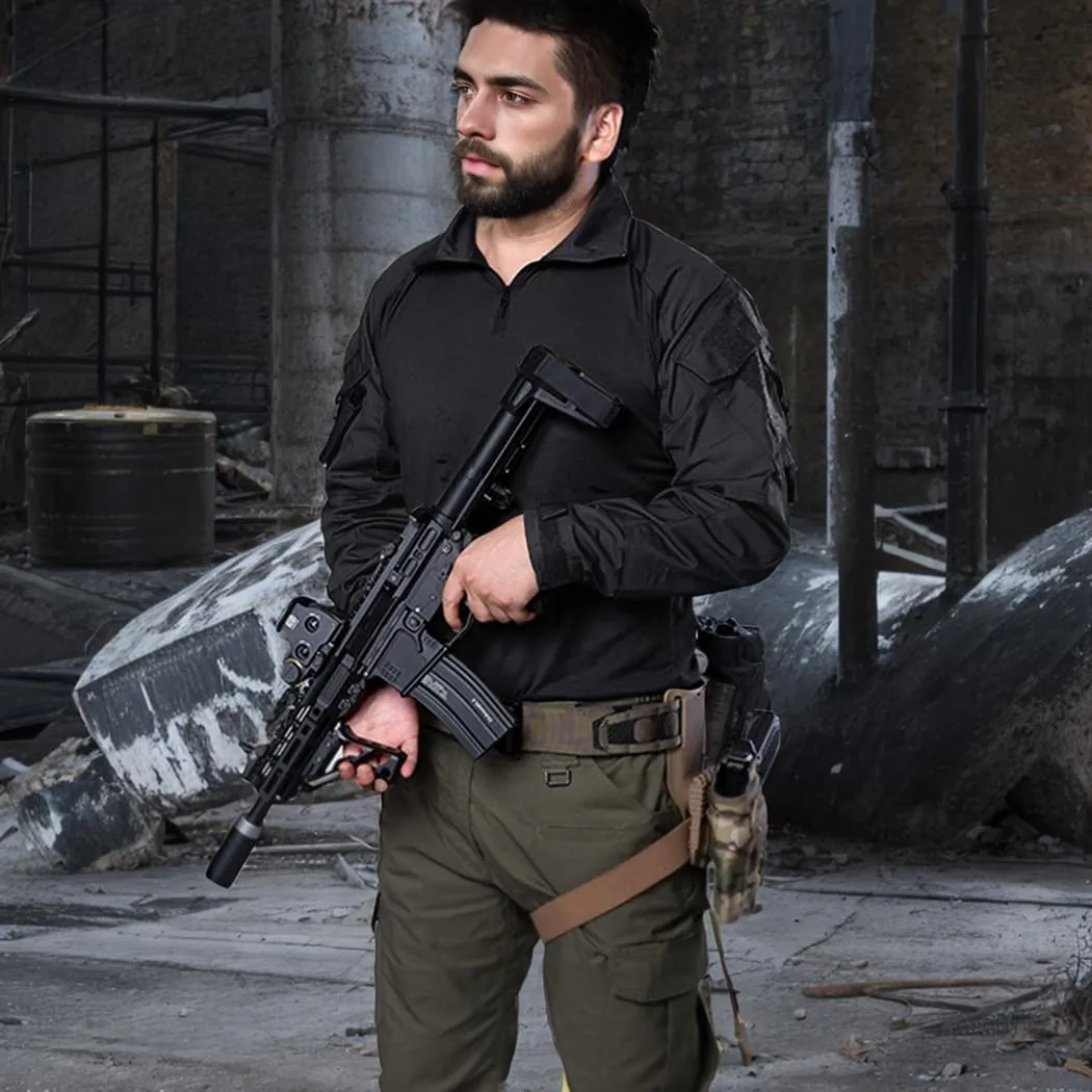 IDOGEAR SPORTS G3 Combat Shirts Men’s Tactical Shirt with Elbow Pads 1/4 Zipper Collar Long Sleeves Top Military Clothing