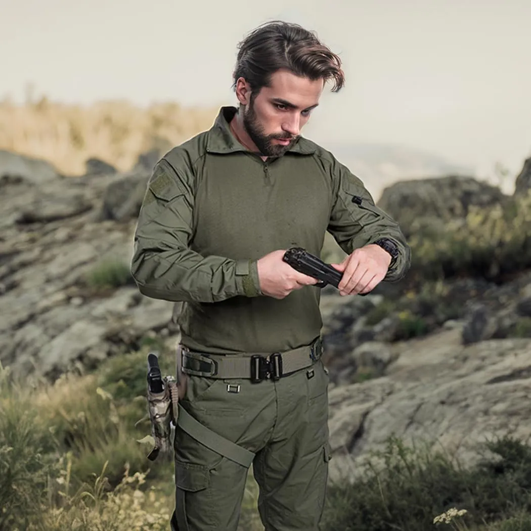 IDOGEAR SPORTS G3 Combat Shirts Men’s Tactical Shirt with Elbow Pads 1/4 Zipper Collar Long Sleeves Top Military Clothing