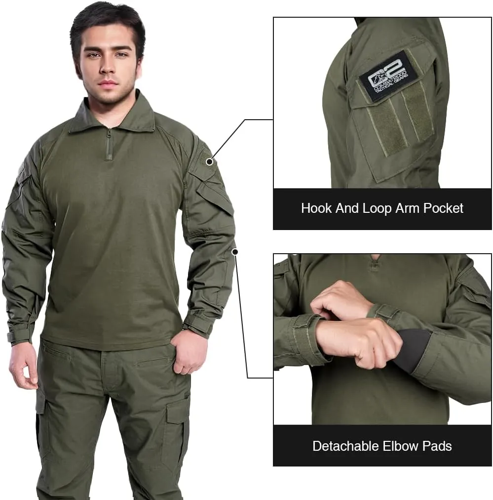IDOGEAR SPORTS G3 Combat Shirts Men’s Tactical Shirt with Elbow Pads 1/4 Zipper Collar Long Sleeves Top Military Clothing