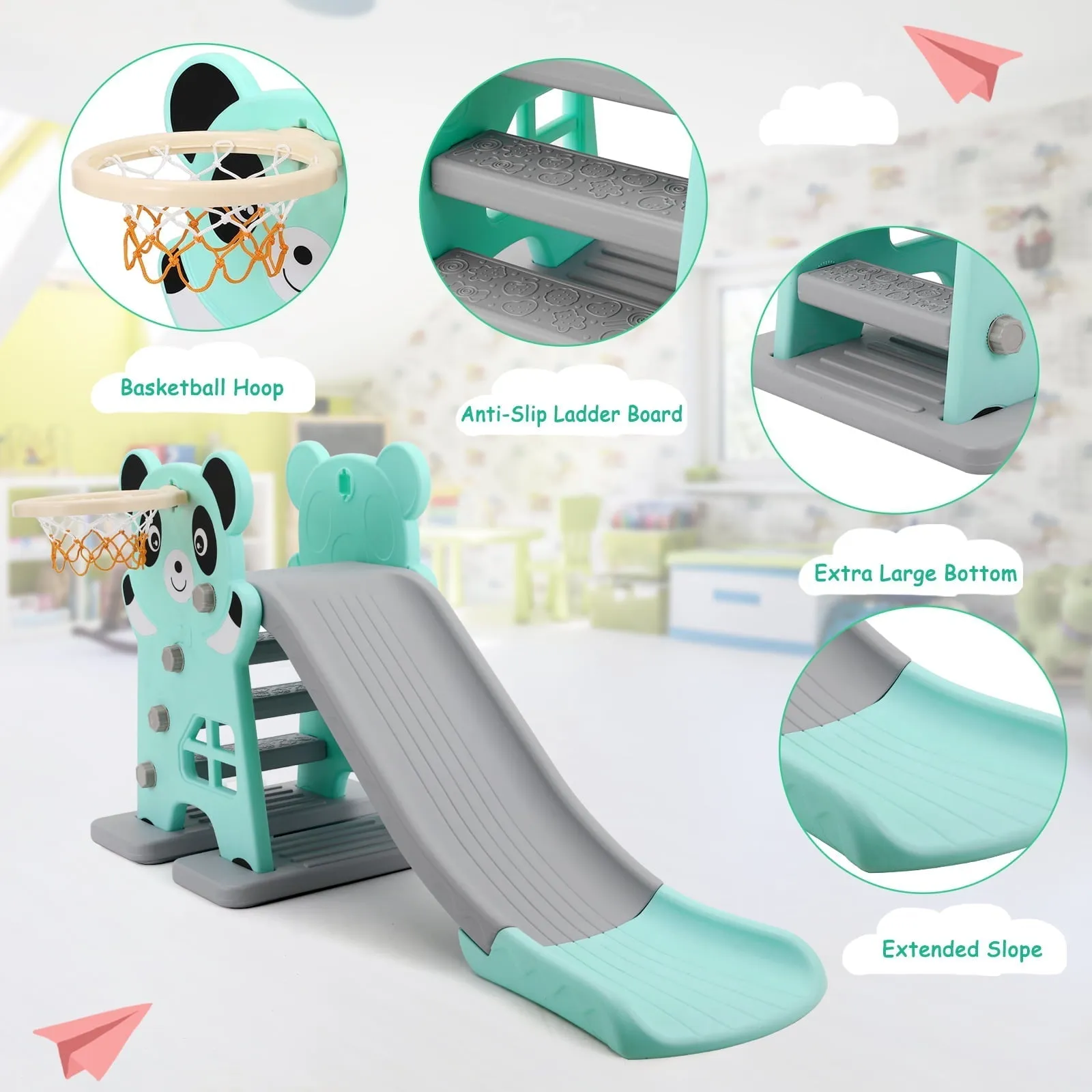 Increkid Toddler Slide Kids Climber Slide Play Set with Basketball Hoop for Indoor & Outdoor
