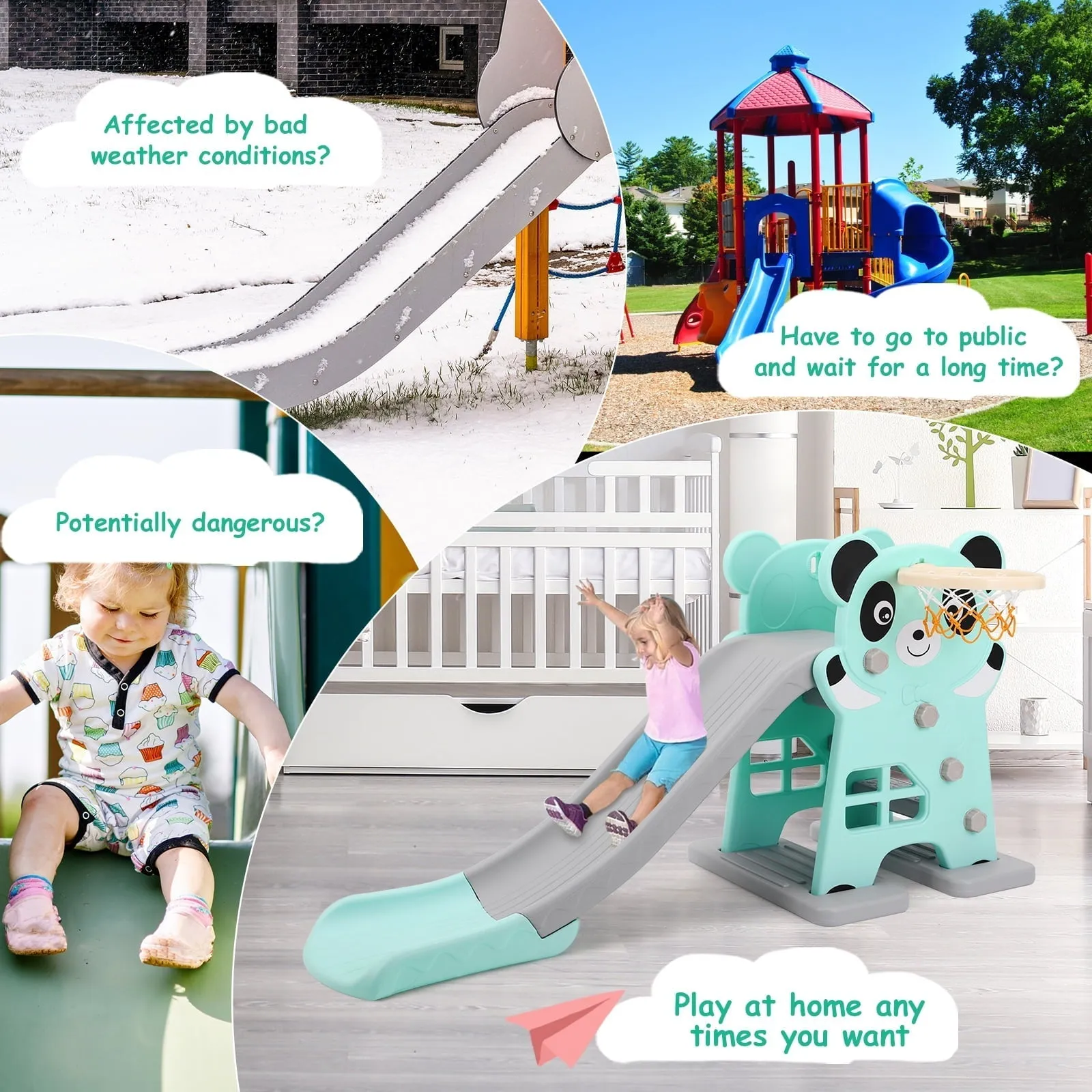 Increkid Toddler Slide Kids Climber Slide Play Set with Basketball Hoop for Indoor & Outdoor