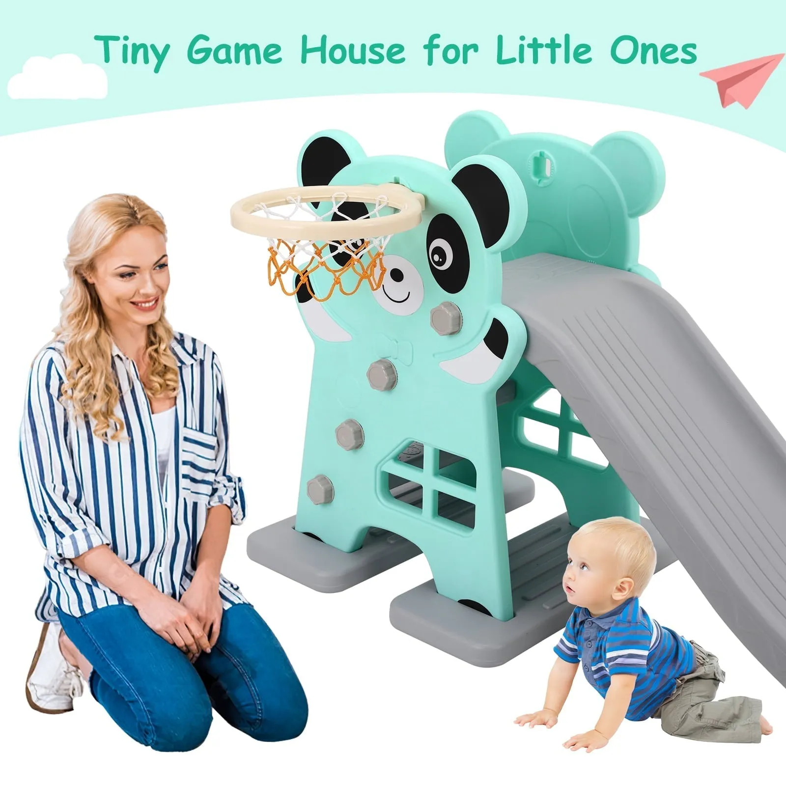 Increkid Toddler Slide Kids Climber Slide Play Set with Basketball Hoop for Indoor & Outdoor