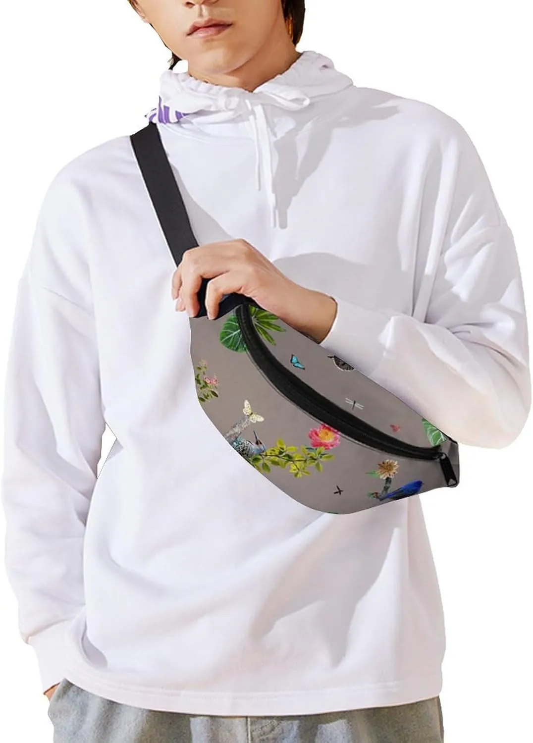 Insect Bird Butterfly Large Crossbody Fanny Packfor Women Men Waist Pack for Running with Adjustable Strap for Sports Casual Bag 36 * 15cm