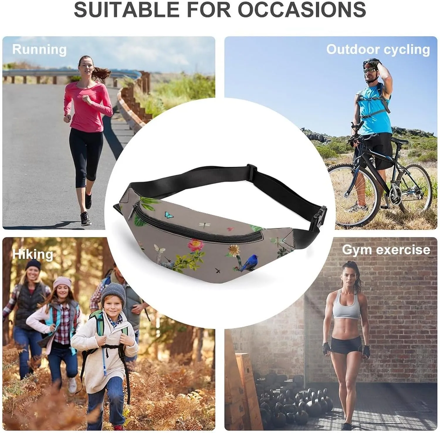 Insect Bird Butterfly Large Crossbody Fanny Packfor Women Men Waist Pack for Running with Adjustable Strap for Sports Casual Bag 36 * 15cm