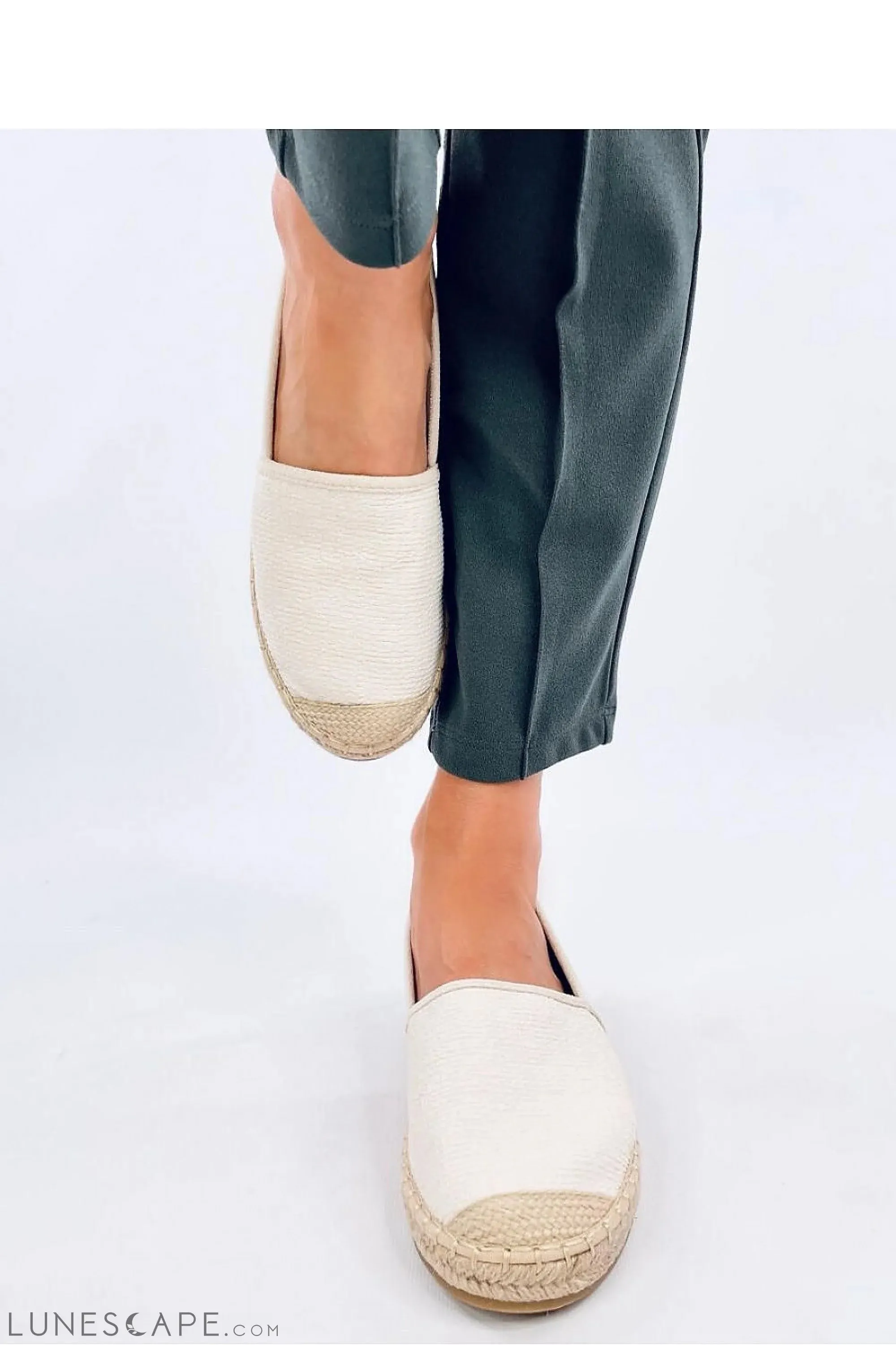 Ivory Eco-Suede Slip-on Espadrilles with Braided Jute Cap Toe