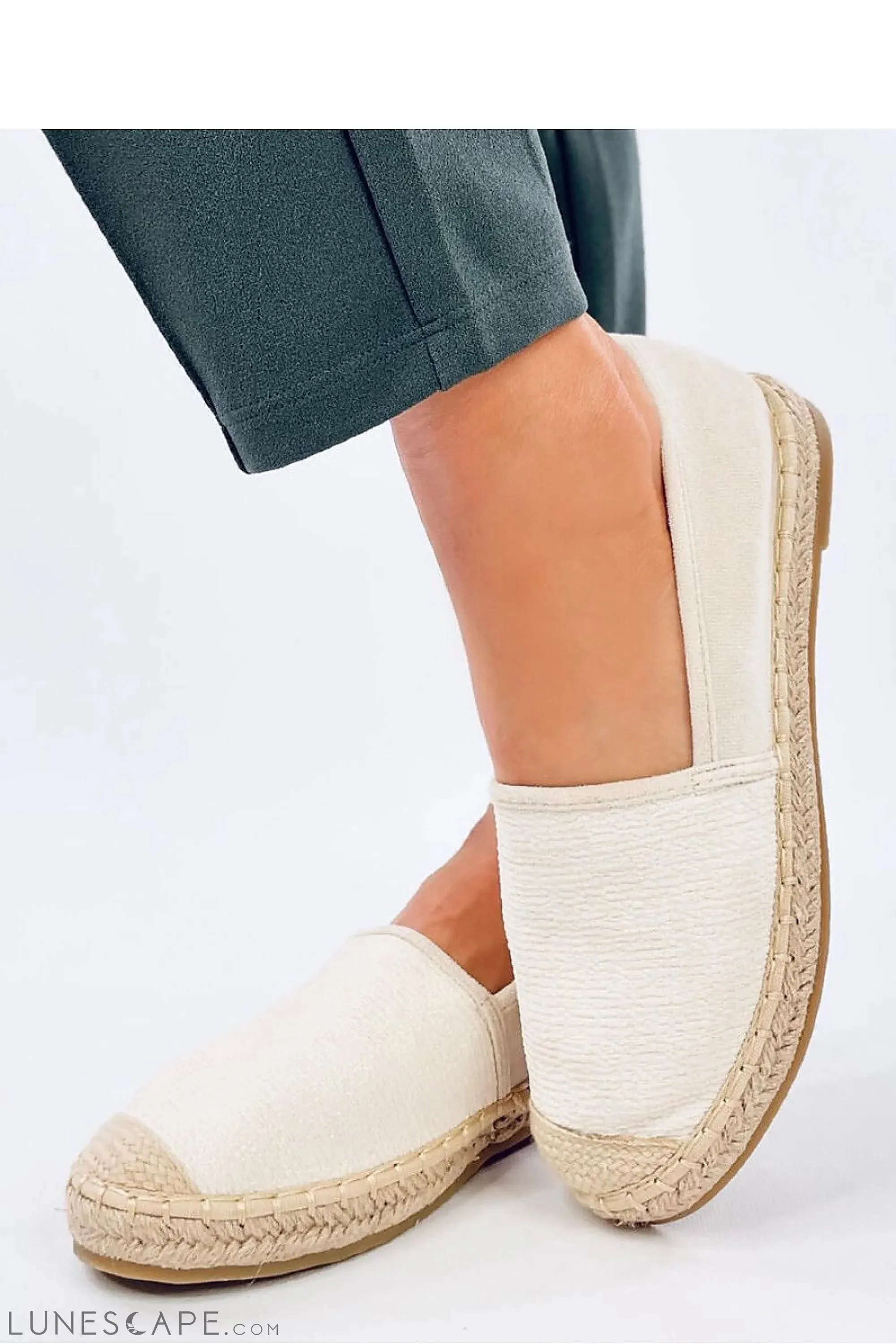 Ivory Eco-Suede Slip-on Espadrilles with Braided Jute Cap Toe