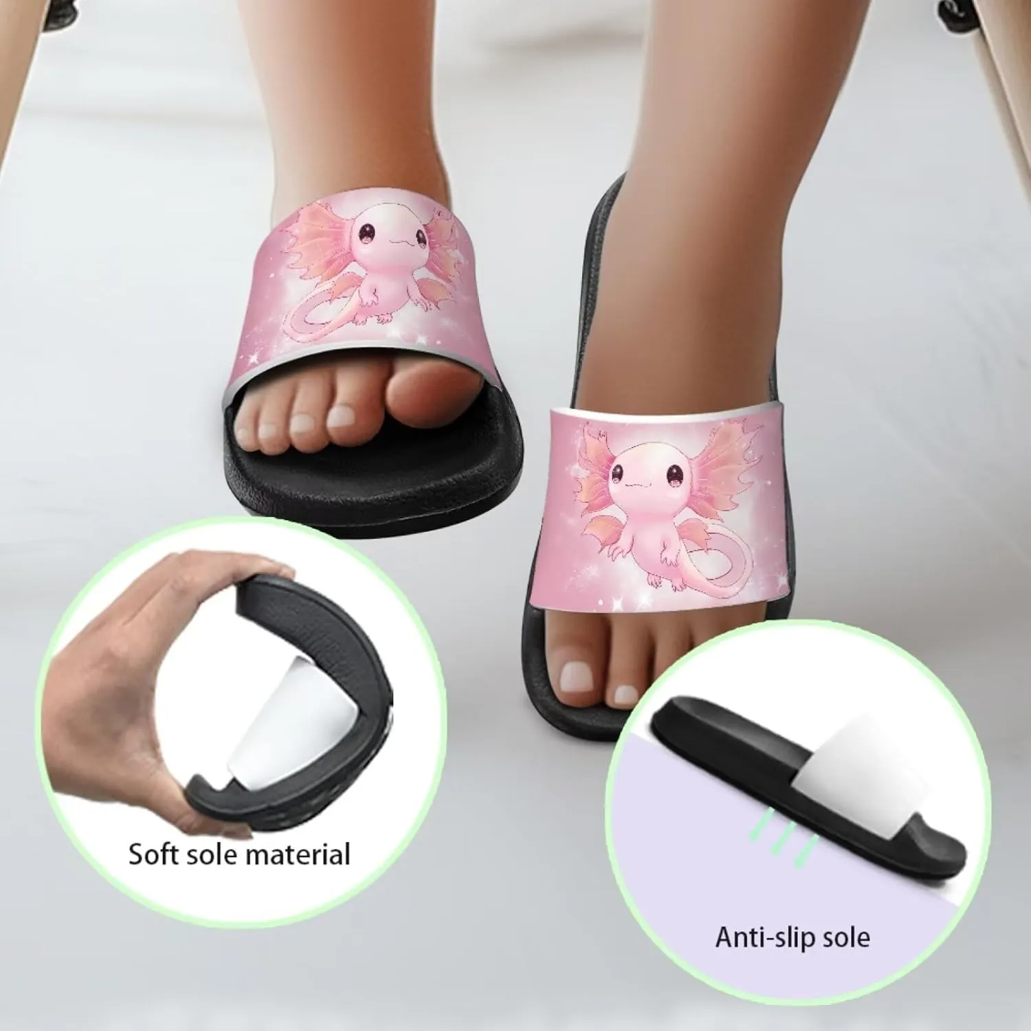 Jeiento Boys Slide Sandals Cartoon Children Open Toe Beach Slides Indoor Outdoor Axolotl Slippers Lightweight Anti Slip Pool Shower Shoes