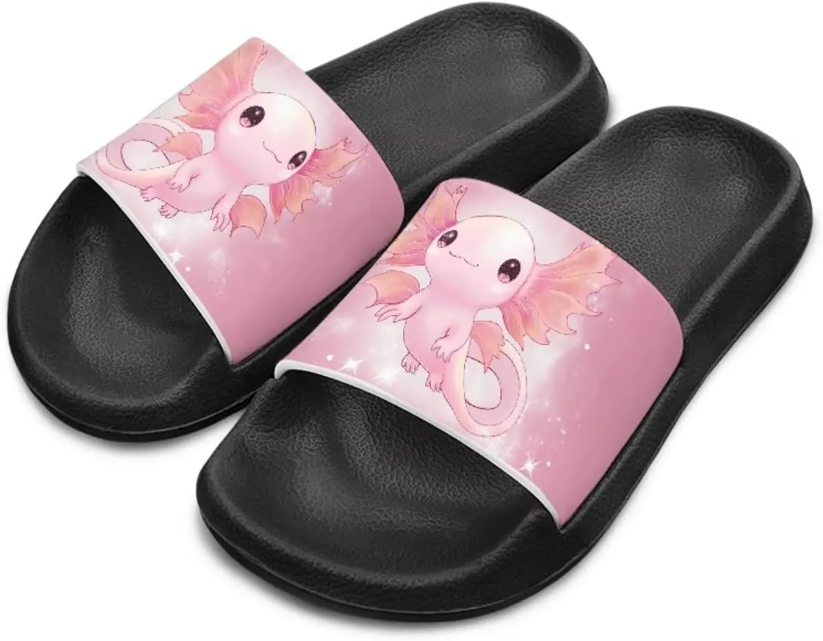 Jeiento Boys Slide Sandals Cartoon Children Open Toe Beach Slides Indoor Outdoor Axolotl Slippers Lightweight Anti Slip Pool Shower Shoes