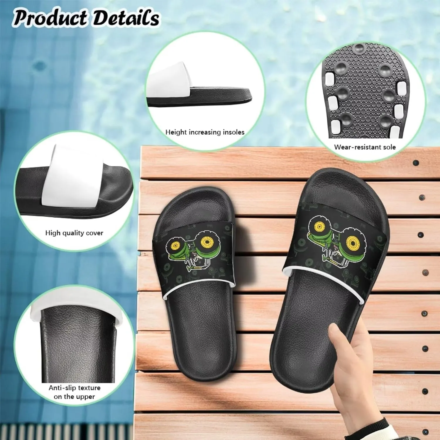 Jeiento Cartoon Slides for Kids Summer Shoes Non Slip Sole Shower Shoes Bathroom Home Slippers Boy Girl Beach Sandals