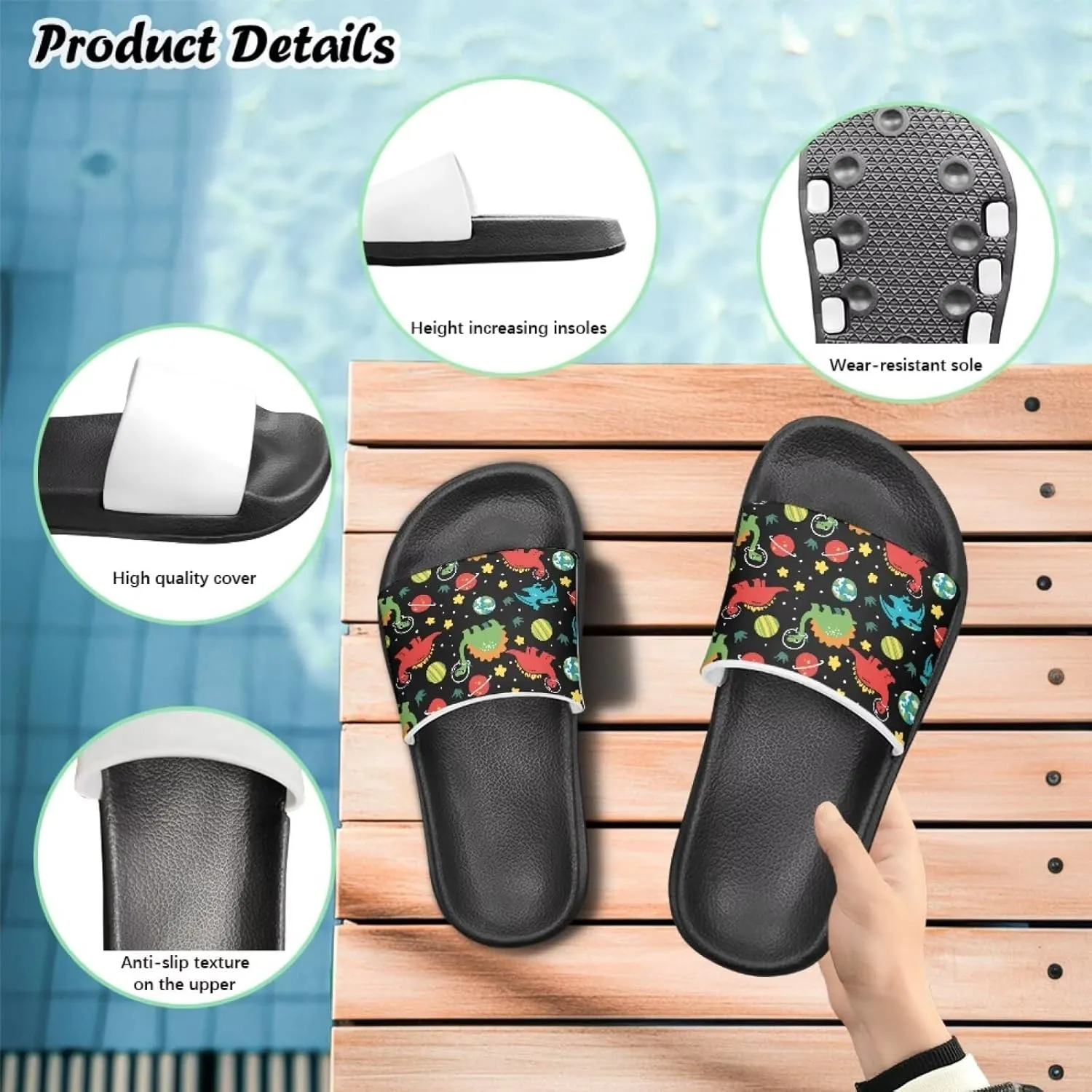 Jeiento Kids Slides for Boy Girl Soft Comfort Children Home Shoes Non-Slip Novelty Open Toe Sandal Youth Shower Shoes