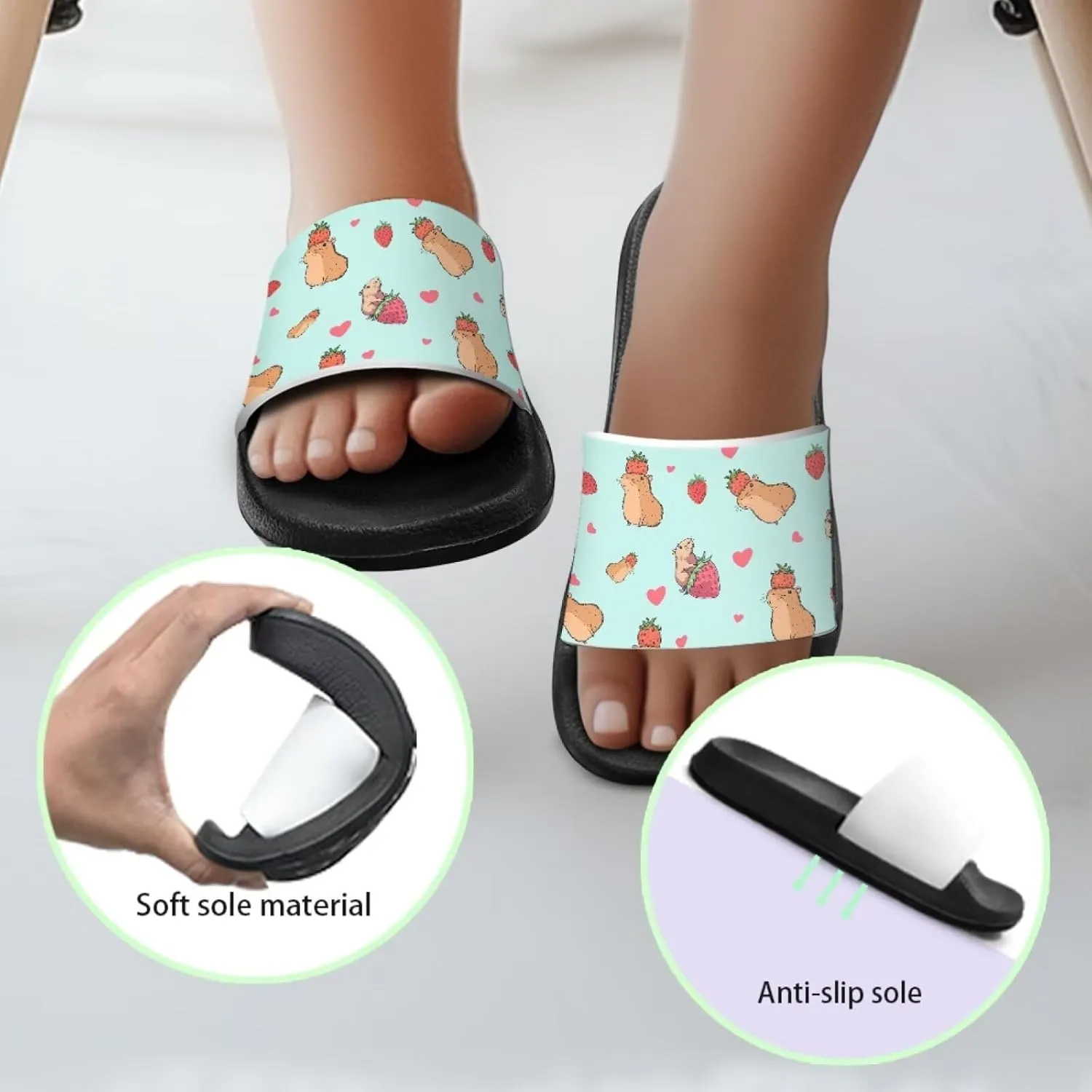 Jeiento Kids Slides for Boy Girl Soft Comfort Children Home Shoes Non-Slip Novelty Open Toe Sandal Youth Shower Shoes