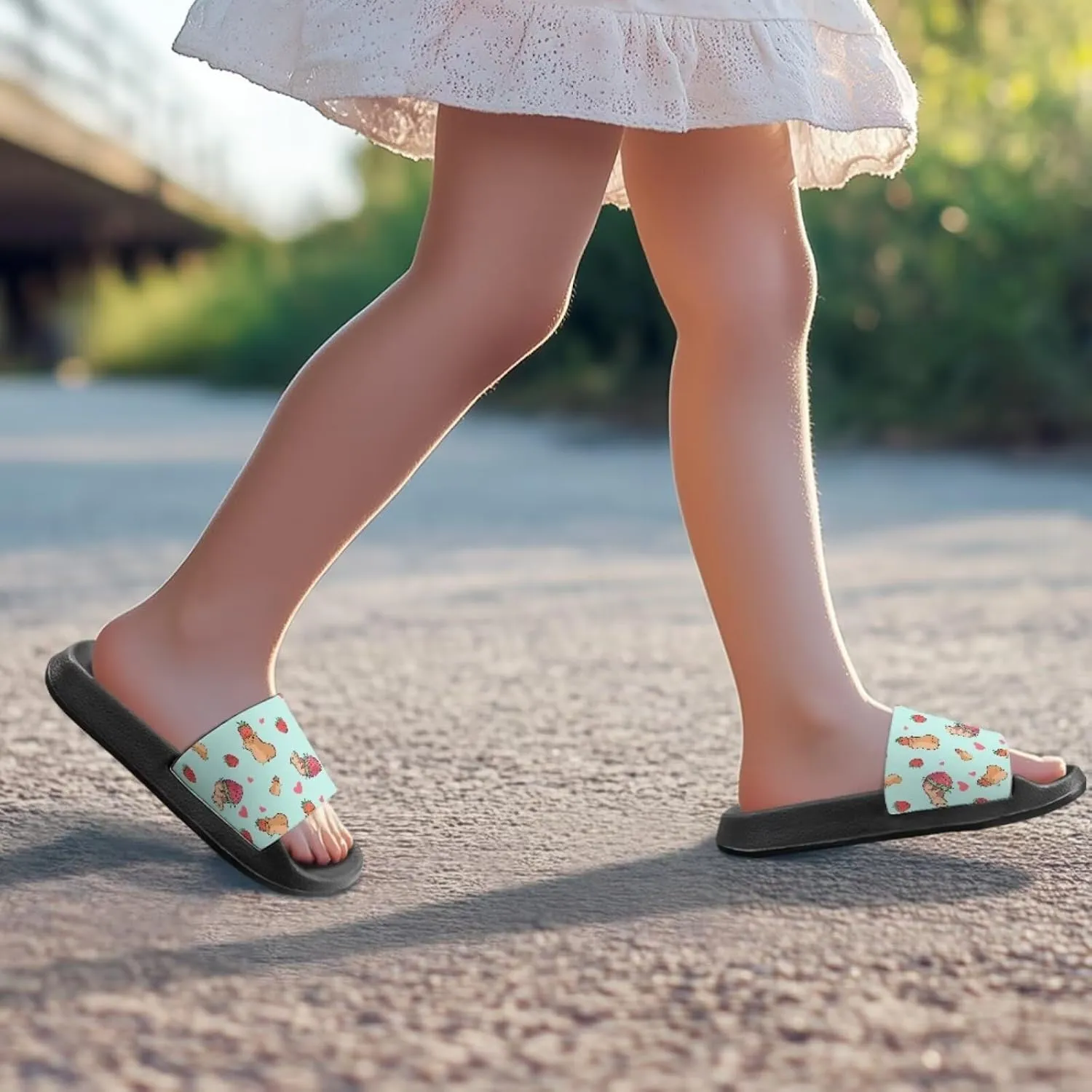 Jeiento Kids Slides for Boy Girl Soft Comfort Children Home Shoes Non-Slip Novelty Open Toe Sandal Youth Shower Shoes