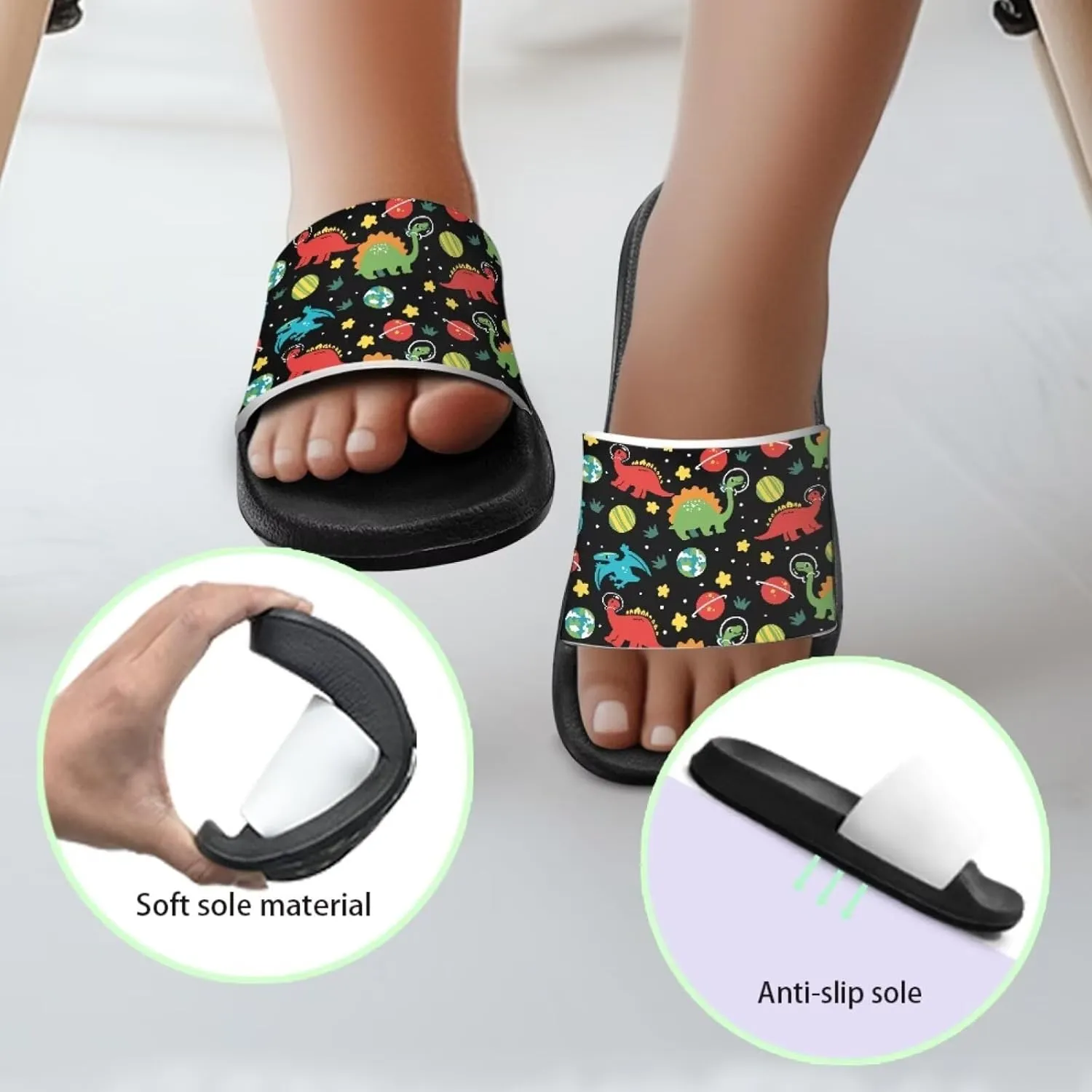 Jeiento Kids Slides for Boy Girl Soft Comfort Children Home Shoes Non-Slip Novelty Open Toe Sandal Youth Shower Shoes