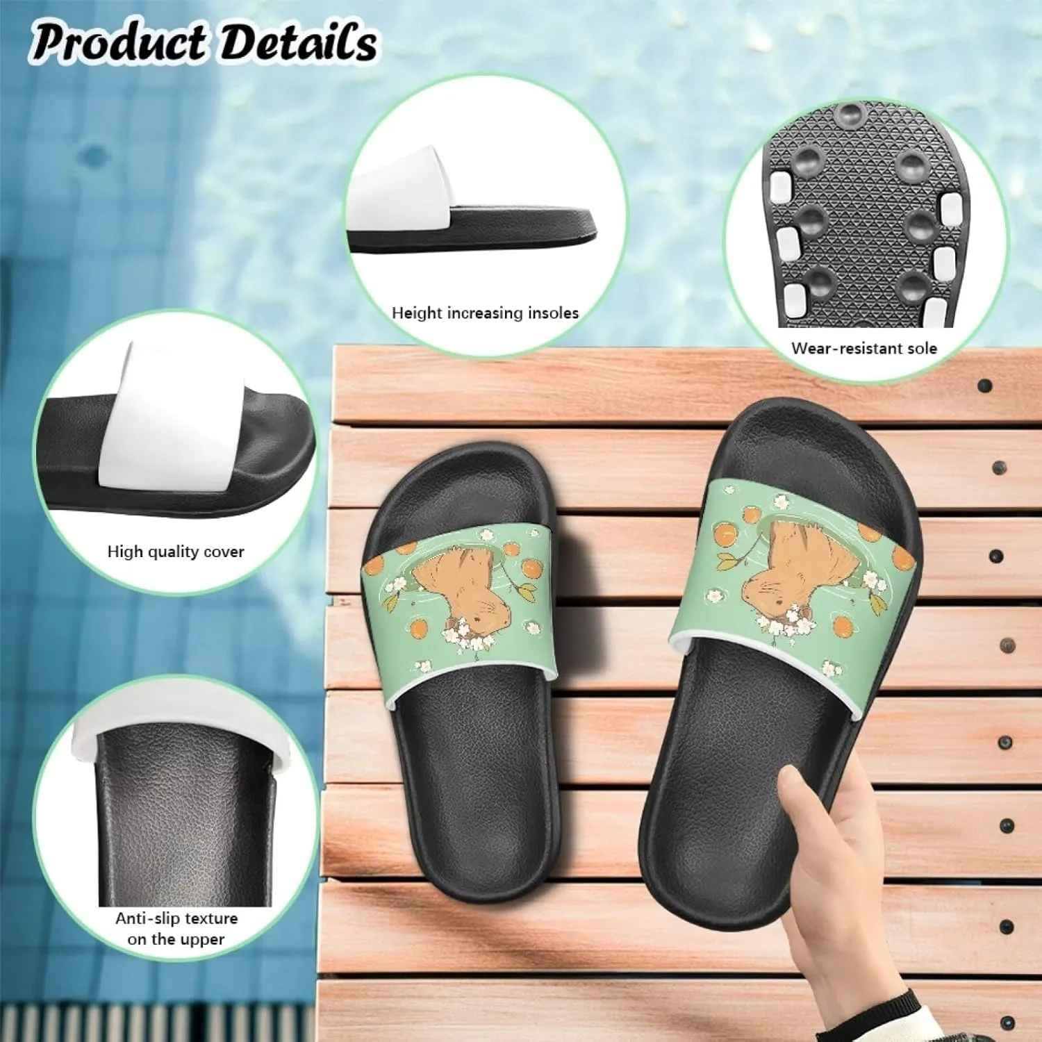 Jeiento Unisex Children Sandals Thick Sole Comfort Footed Casual Slide Open Toe Flat Sandals for Beach,Pool,Bathroom