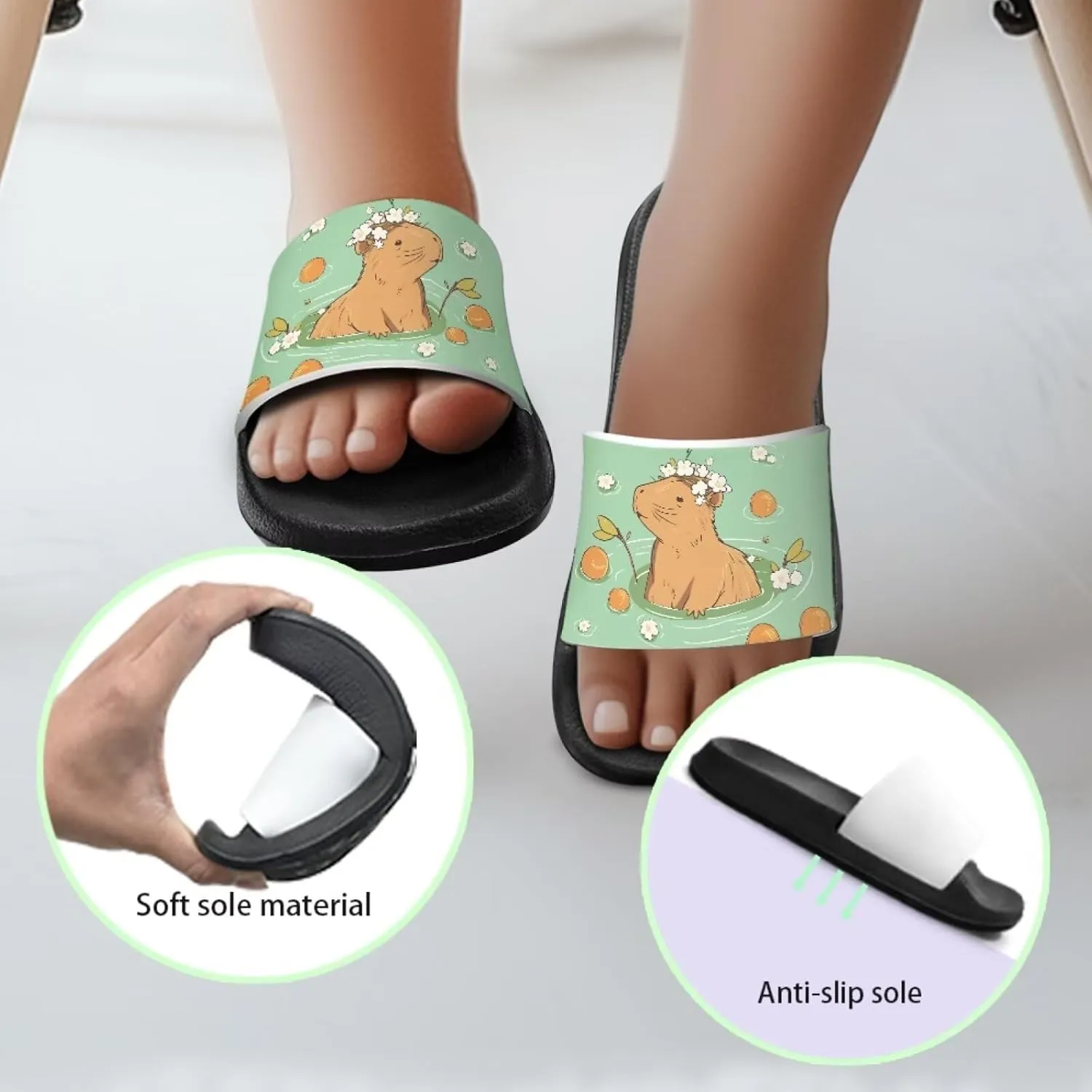 Jeiento Unisex Children Sandals Thick Sole Comfort Footed Casual Slide Open Toe Flat Sandals for Beach,Pool,Bathroom