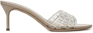 Jelly Heeled Sandals for Women Open Toe Mesh Woven Hollow Jellies Mules Sandals Beach Summer Dress Jellies Shoes