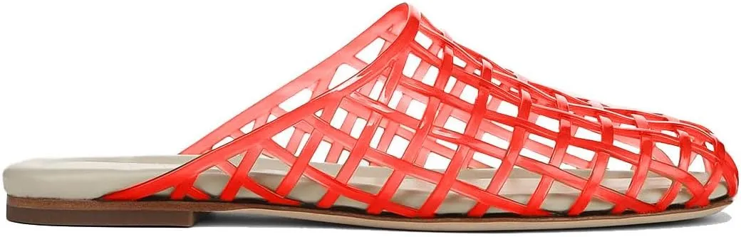 Jelly Mule Flat Sandals for Women Round Toe Mesh Hollow Jellies Mule Flats Summer Beach Jelly Sandals Shoes