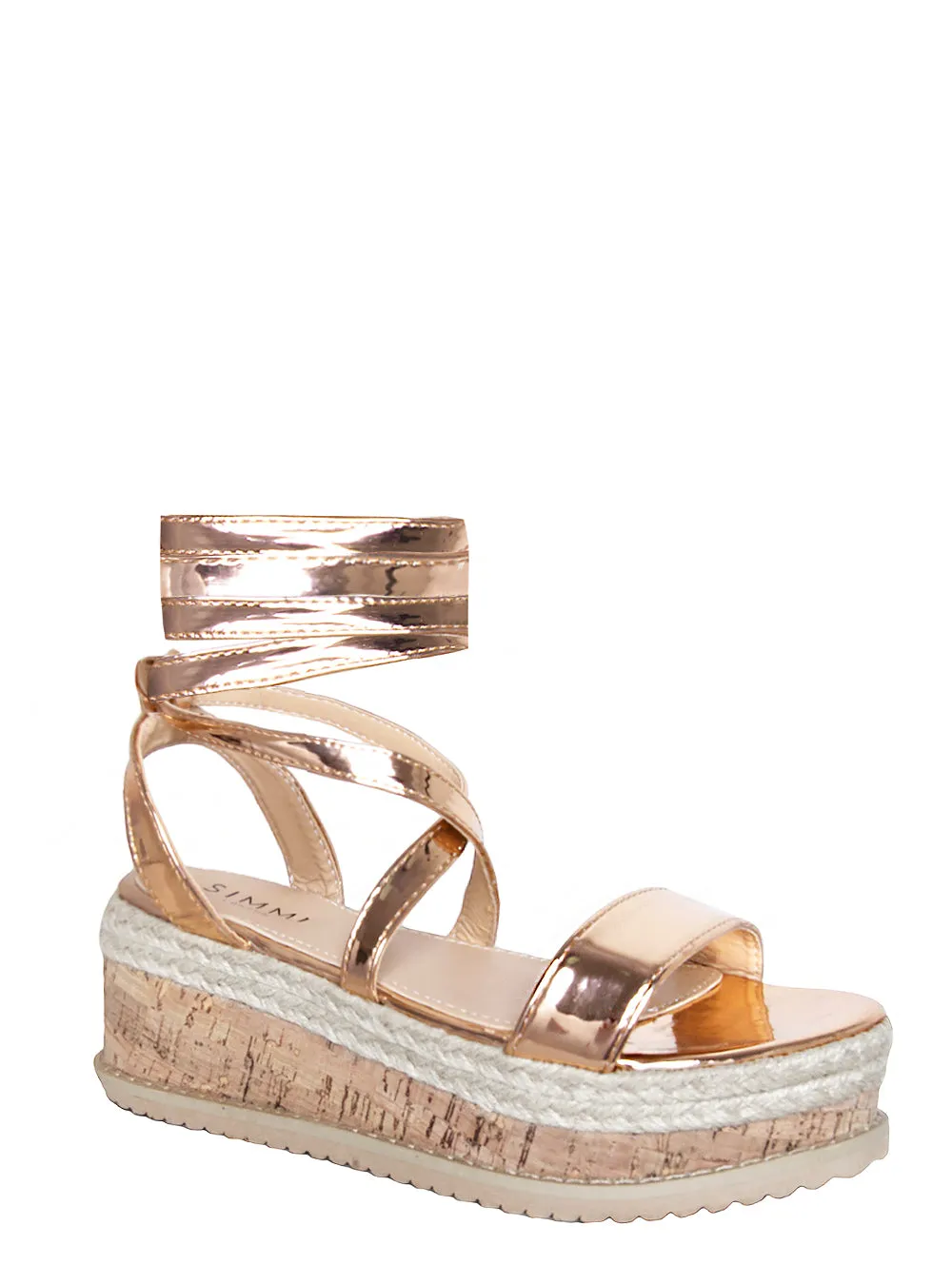 Jenny Rose Gold Lace Up Espadrille Flatforms